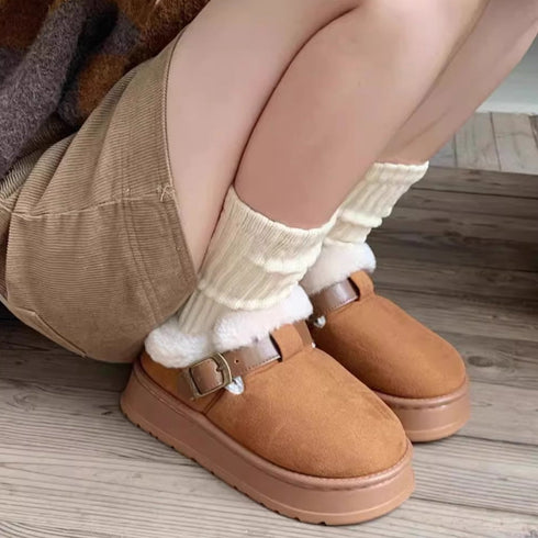 Fuzzy Buckle Platform Clogs