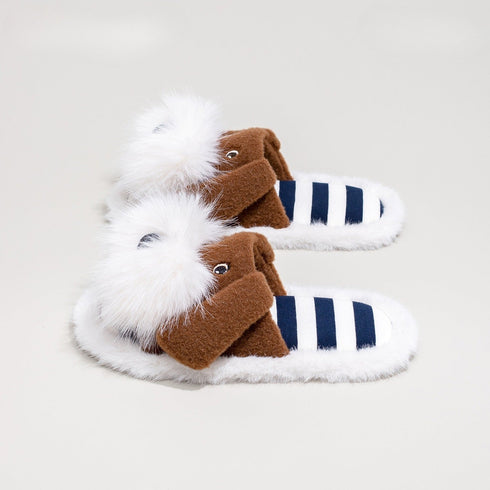Furry Puppy Striped Plush Slides