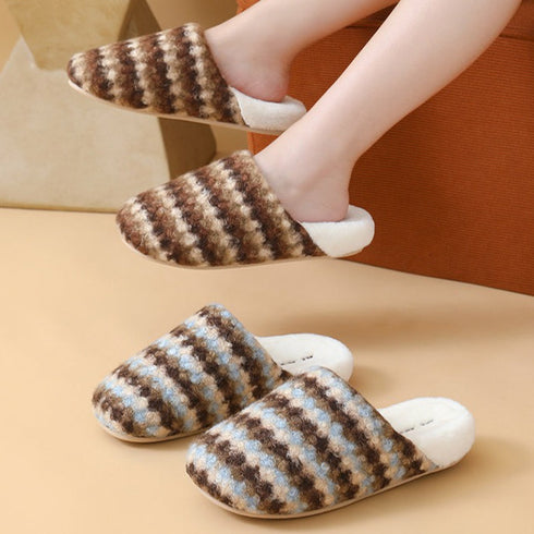 Wavy Stripe Plush House Slippers