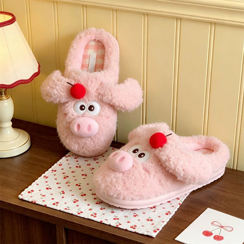 Cherry Piglet Plush House Slippers