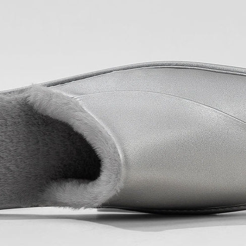 Faux-Fur Trim Dome-Toe Slippers