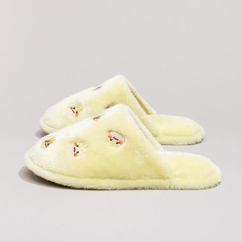 Whimsical Cartoon Embroidered Plush Slippers