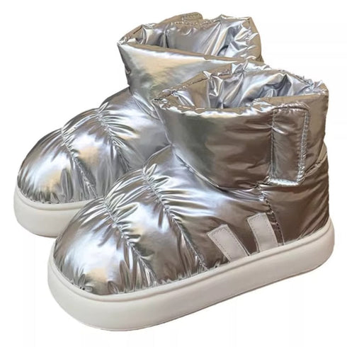 Glossy Padded Velcro Snow Boots
