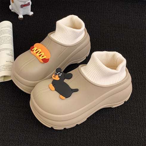 Playful Dachshund Hotdog Platform Boots