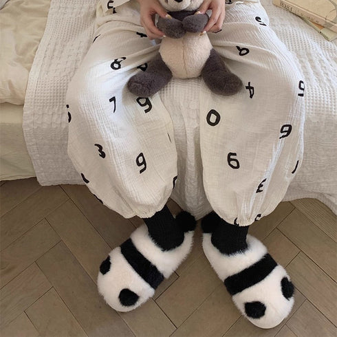 Fuzzy Panda Bear Plush Slippers