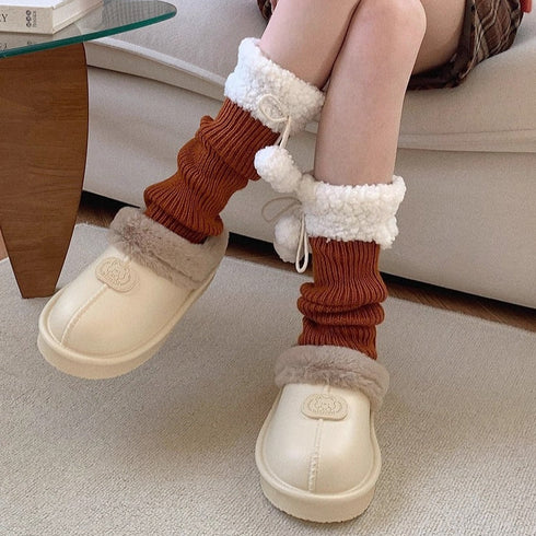 Fuzzy Collar Bear Patch slippers