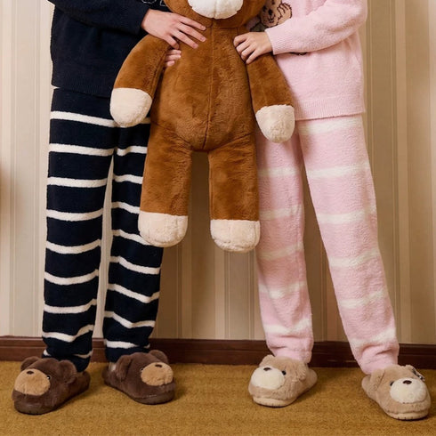 Fuzzy Teddy Bear Face Slippers