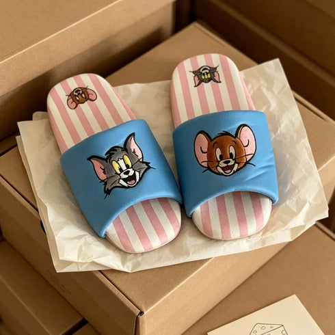 Cartoon Striped Open Toe Slides