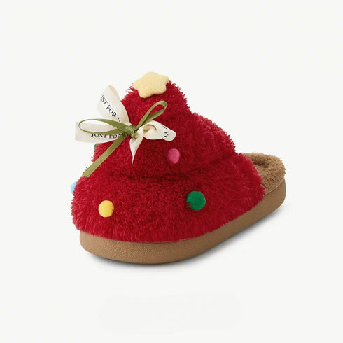 Christmas Tree Bowknot Plush Slippers