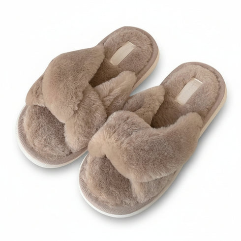 Fluffy Crisscross Lounge Slippers