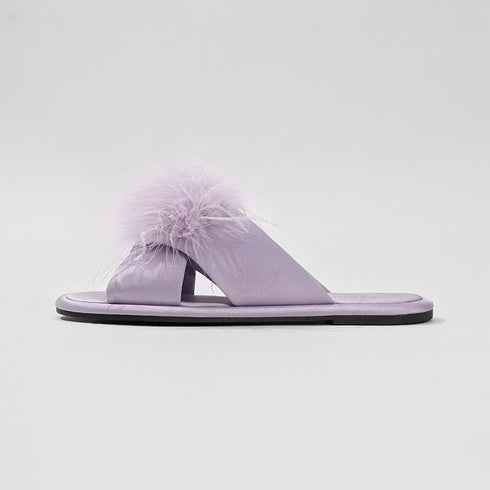 Elegant Feather Satin Flat Slides