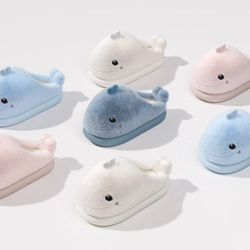 Whimsical Whale Plush Home Slippers