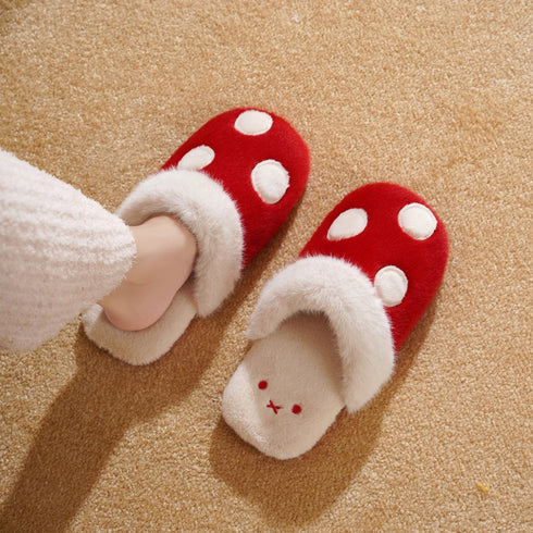 Playful Mushroom Dot Plush Slippers