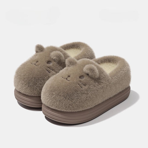 Fuzzy Whiskered Animal Face Slippers