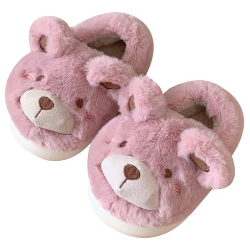 Fuzzy Teddy Bear Plush Slippers