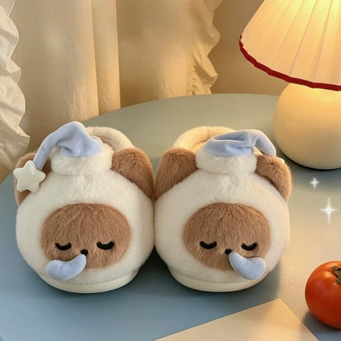 Sleeping Cat Nightcap Plush Slippers