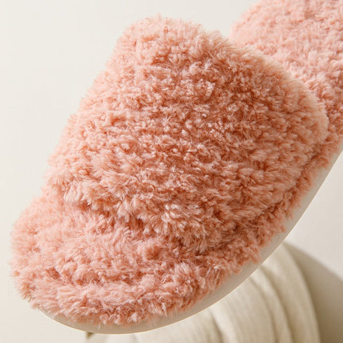 Curly Plush Open-Toe Slippers