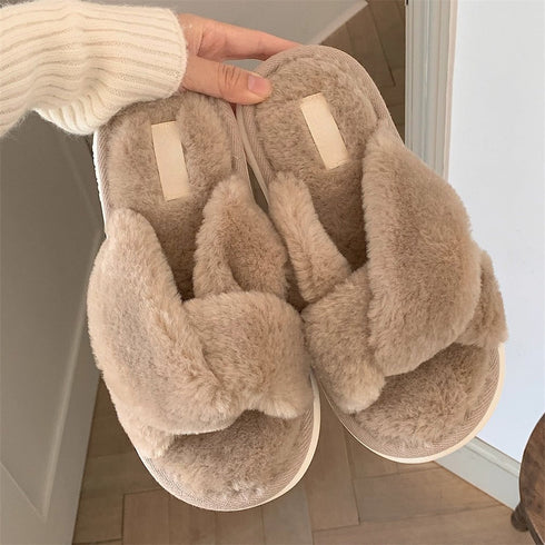 Fluffy Crisscross Lounge Slippers