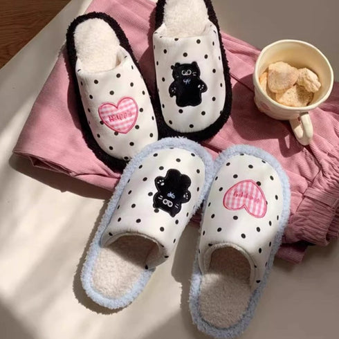 Whimsical Dotty Cat Heart Slippers