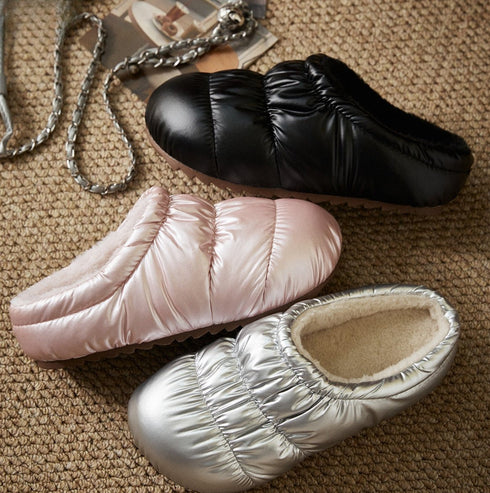 Puffy Quilted Thermal Fleece Slippers