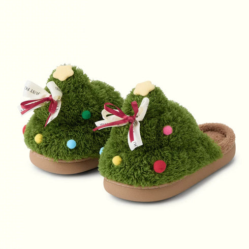 Christmas Tree Bowknot Plush Slippers