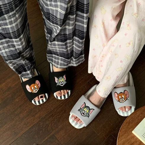 Cartoon Striped Open Toe Slides