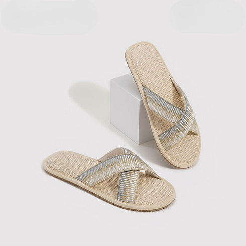 Breezy Woven Cross Strap Slides