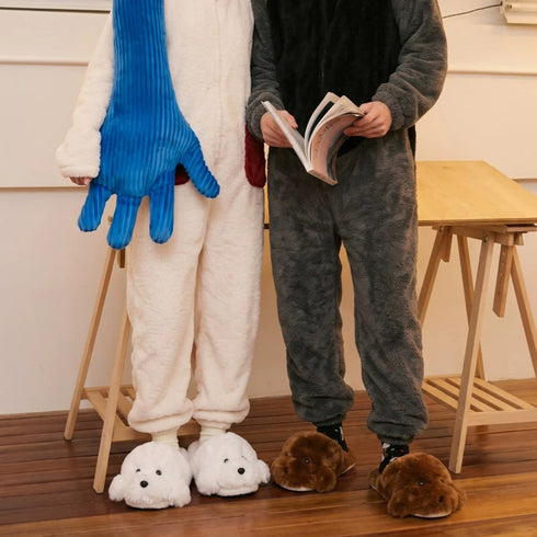 Fuzzy Puppy Face House Slippers