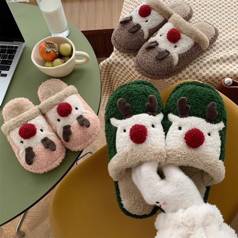 Reindeer Pom-Nose Cozy Slippers