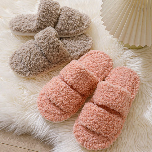 Double-Band Plush Lounge Slippers