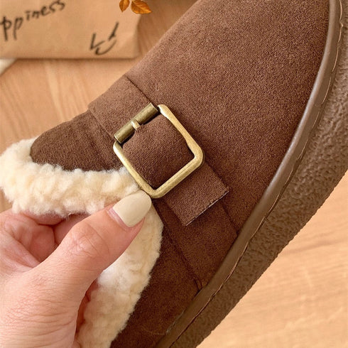 Cozy Buckle Strap Furry Clogs