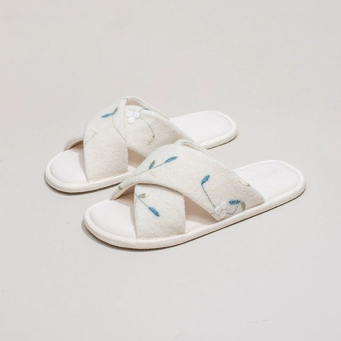 Embroidered Floral Cross Home Slippers