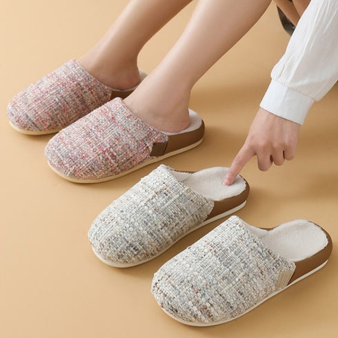 Bouclé Tweed Plush-Lined Slippers
