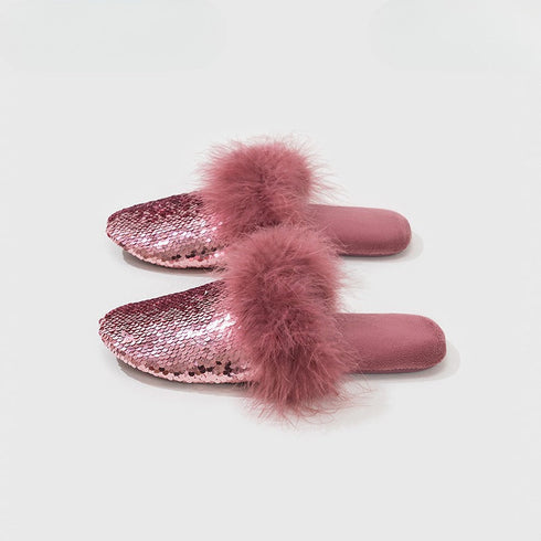 Shimmer Sequin Puff-Trim slippers