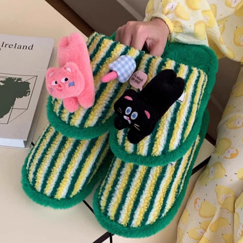 Striped Kitty Charm Home Slippers