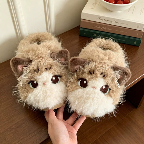 Bowknot Kitty Face Plush Slippers