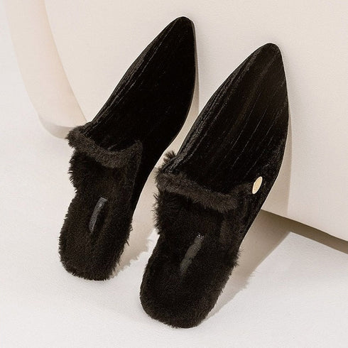 Pointed-Toe Fuzzy Mule Slippers
