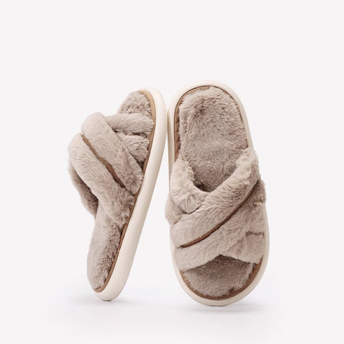 Plush Cross Band Fuzzy Slippers