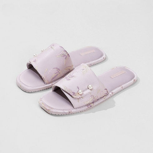 Oriental Pearl Butterfly Satin Slides