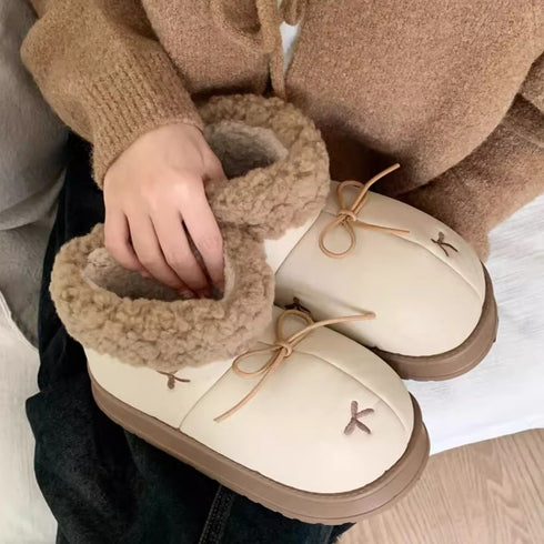 Bow Knot Fuzzy Cuff Snow Boots