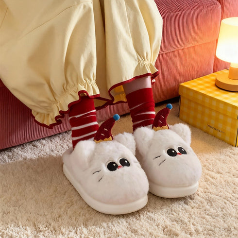 Party Hat Kitty Plush Slippers