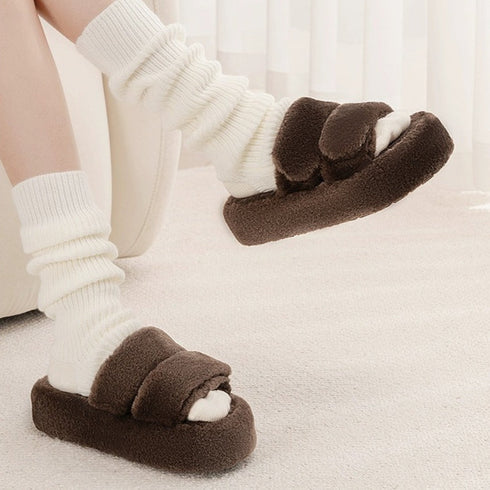 Plush Double-Strap Platform Slippers