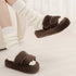 Plush Double-Strap Platform Slippers