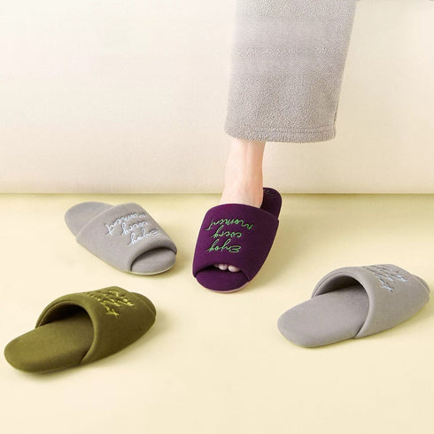 Embroidered Lettering Open Toe Slides