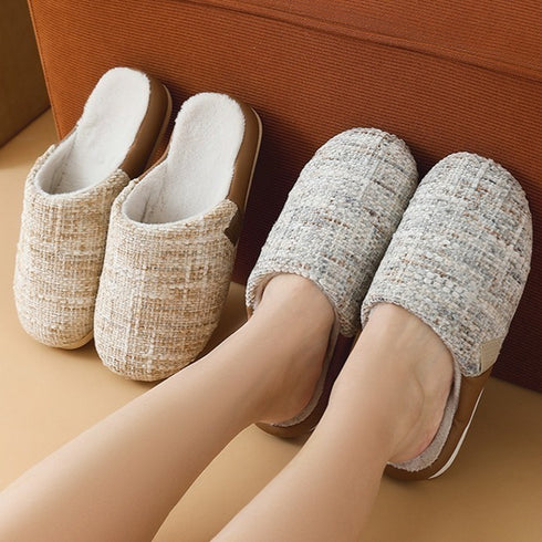 Bouclé Tweed Plush-Lined Slippers