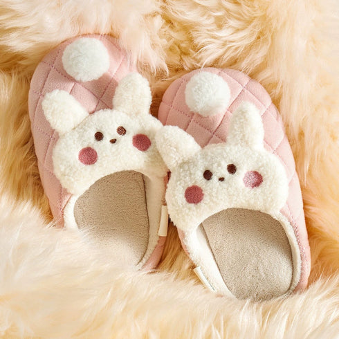 Quilted Cartoon Animal Pompom Slippers