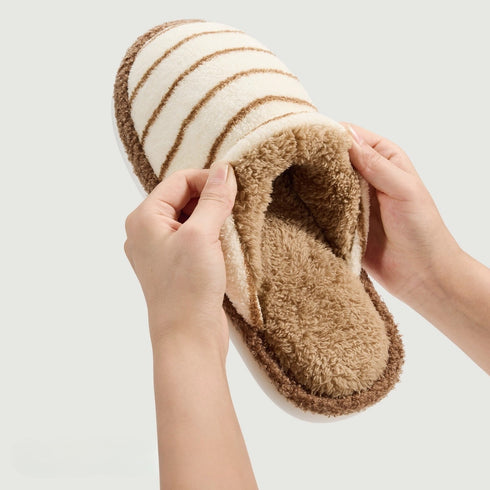 Soft Striped Plush Bedroom Slippers