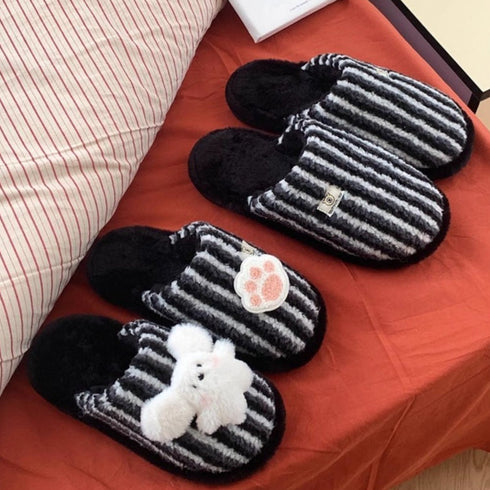 Striped Bunny Paw Lounge slippers