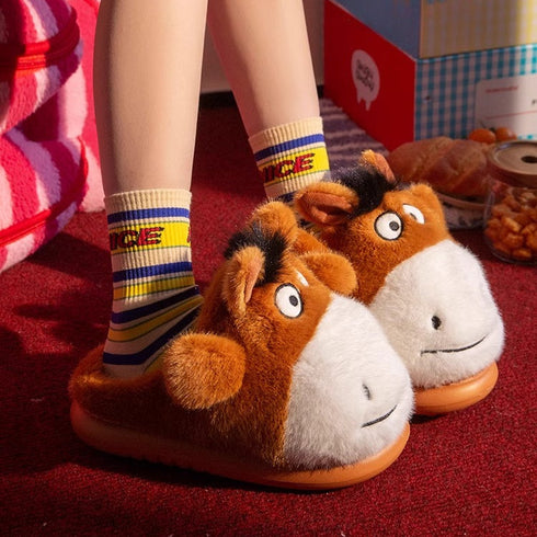 Whimsical Donkey Character Plush Slippers