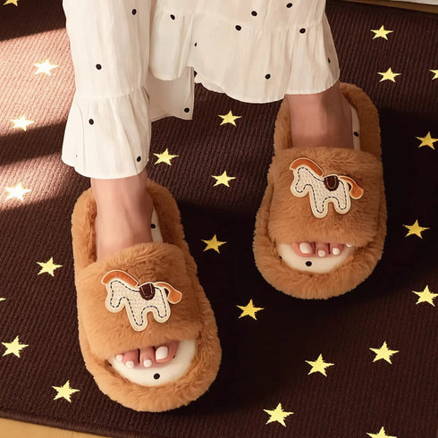 Fun Pony Patch Fuzzy Slippers